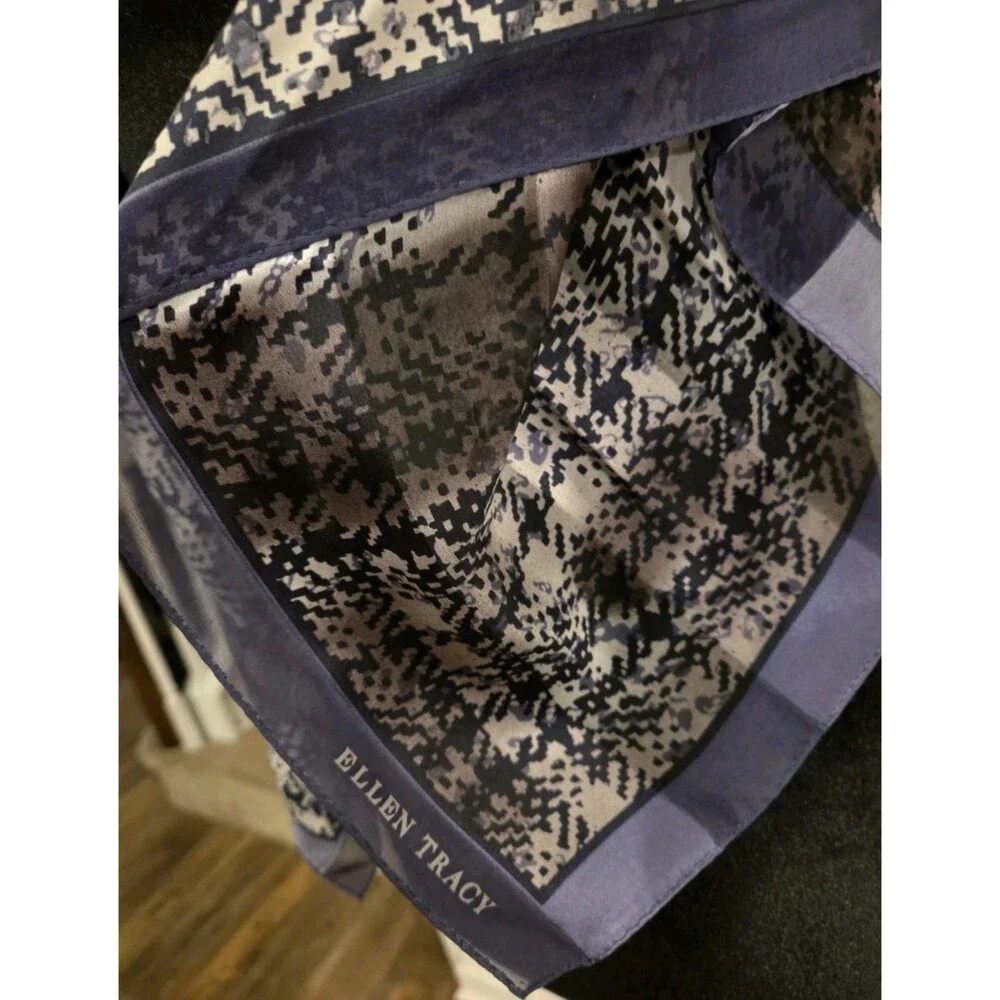 Ellen Tracy Unisex Silk Satin Plaid Square Scarf in Blue Gray Black
